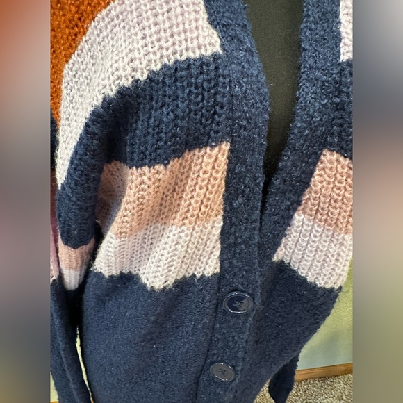 Wild Fable Navy, Pink, and Orange Striped Cardigan - Picture 2 of 4